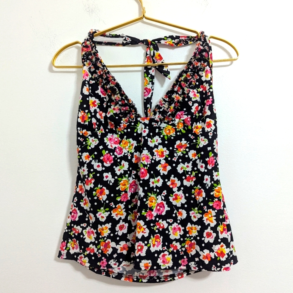 NWT Kenneth Cole Reaction Pink and Orange Fitted Halter Bikini Tank (Top Only)